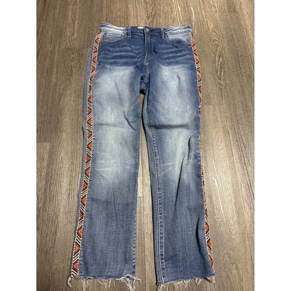 Driftwood Colette Embroidered Side Stripe Straight Leg Jeans W29 L26 Raw Hem
